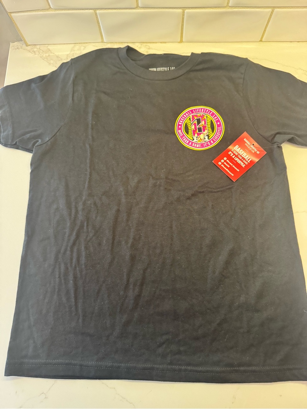 Baseball Lifestyle Banana Black Graphic Pocket T-Shirt with Neon Logo